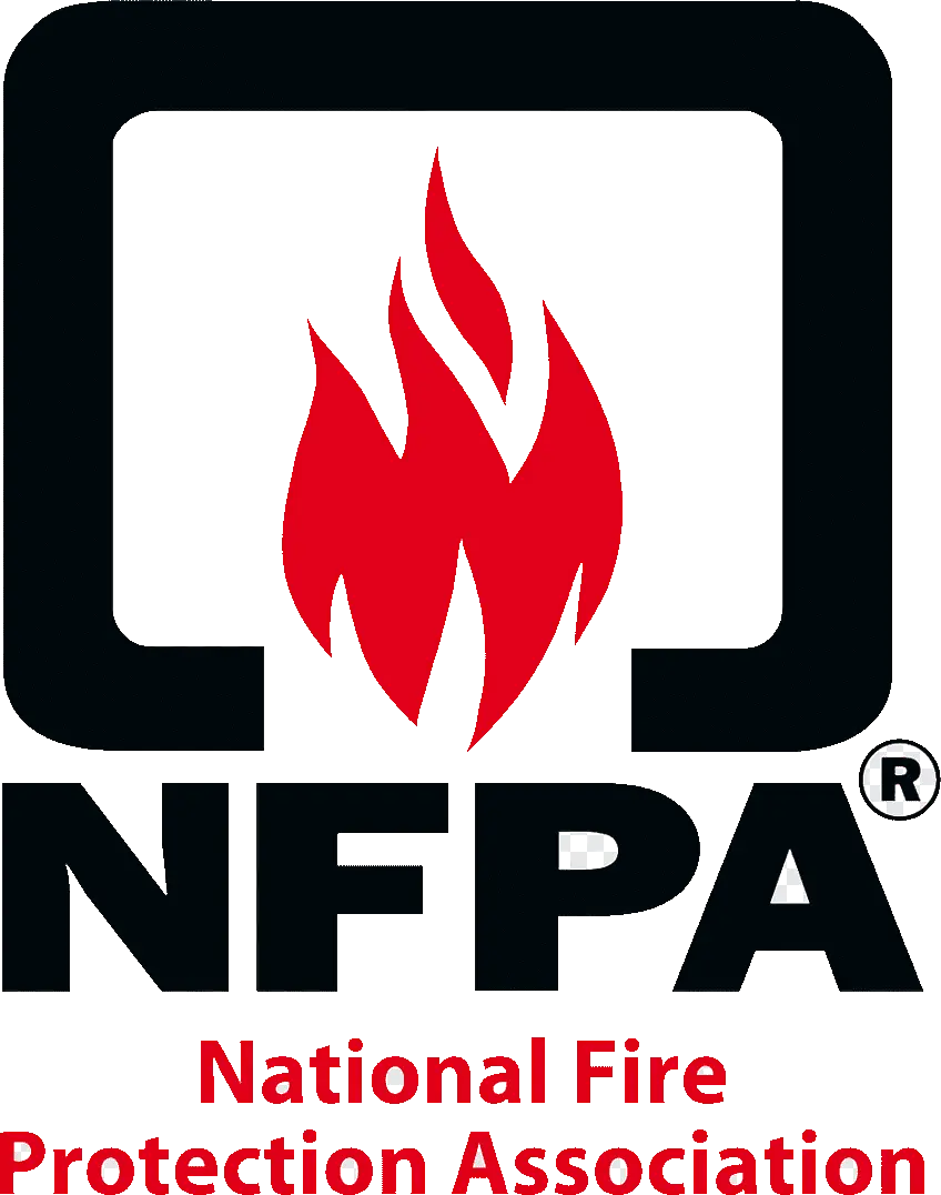 Logo for the National Fire Protection Association (NFPA), featuring a red flame icon and the text "NFPA National Fire Protection Association."